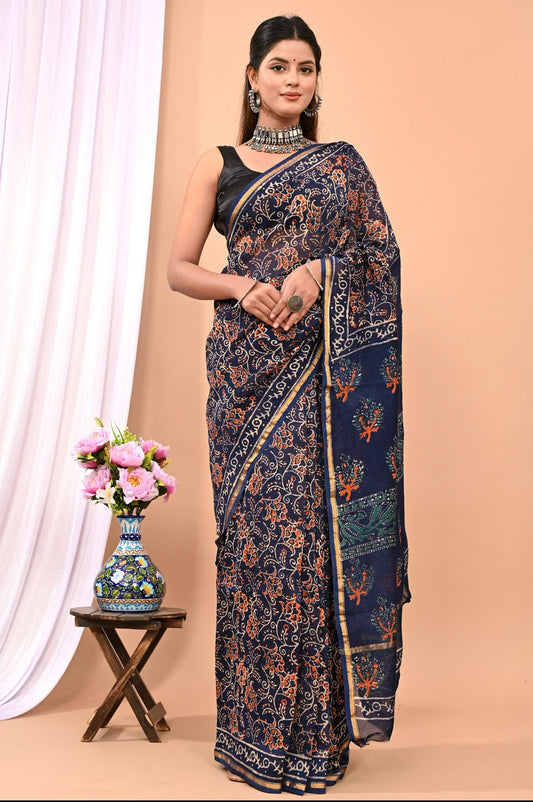 Traditional Hand-block Print Chanderi Silk Saree