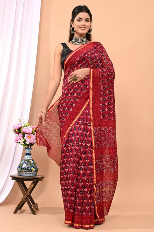 Traditional Hand-block Print Chanderi Silk Saree