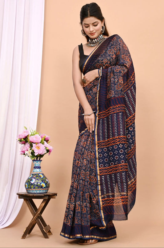 Traditional Hand-block Print Chanderi Silk Saree