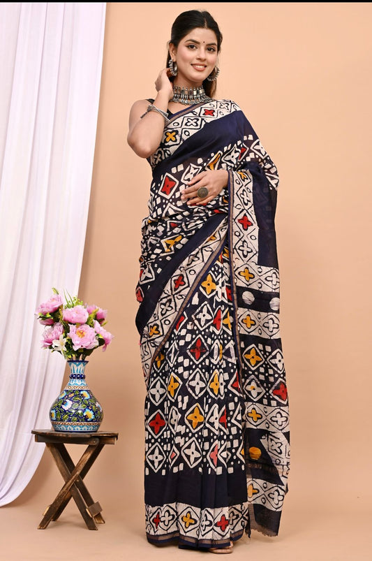 Traditional Hand-block Print Chanderi Silk Saree