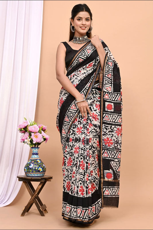 Traditional Hand-block Print Chanderi Silk Saree