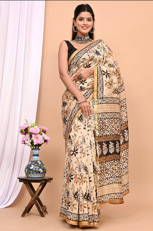 Traditional Hand-block Print Chanderi Silk Saree