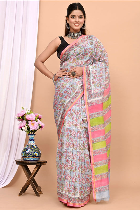 Traditional Hand-block Print Chanderi Silk Saree