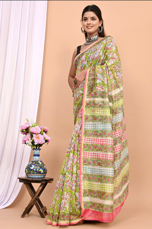 Traditional Hand-block Print Chanderi Silk Saree