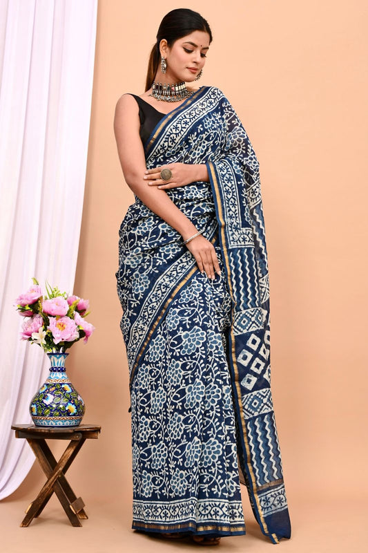 Traditional Hand-block Print Chanderi Silk Saree