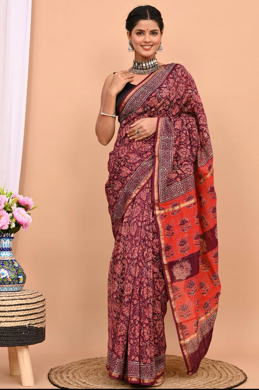 Traditional Hand-block Print Chanderi Silk Saree