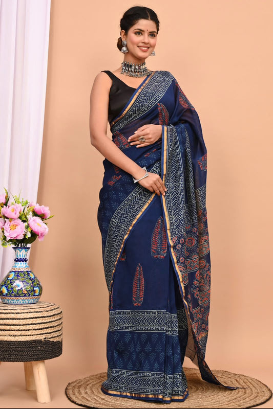 Traditional Hand-block Print Chanderi Silk Saree