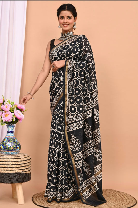 Traditional Hand-block Print Chanderi Silk Saree