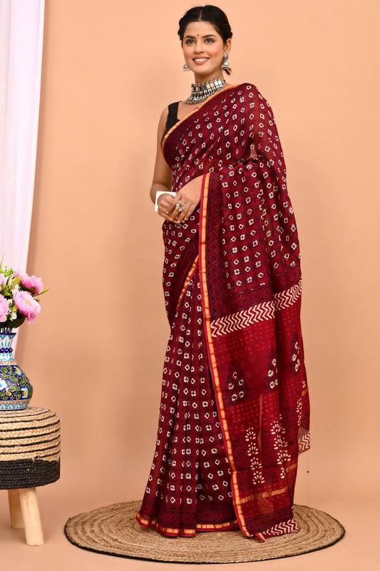 Traditional Hand-block Print Chanderi Silk Saree