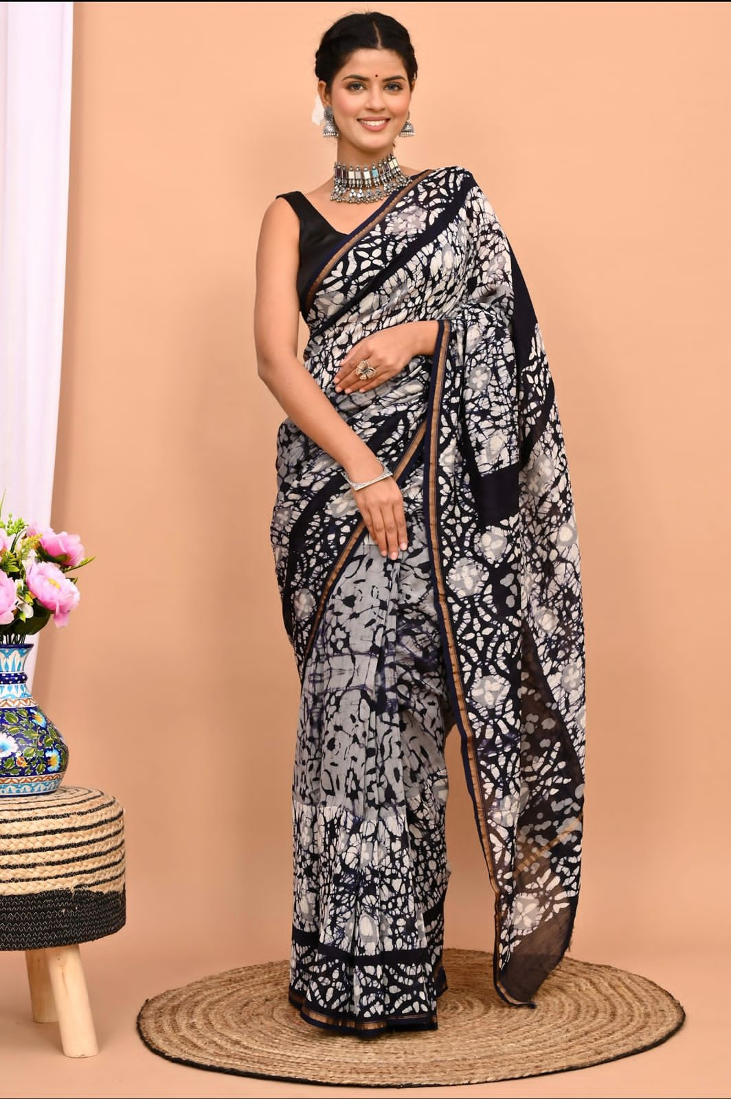 Traditional Hand-block Print Chanderi Silk Saree