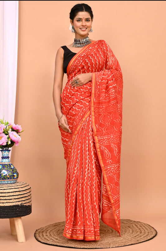 Traditional Hand-block Print Chanderi Silk Saree