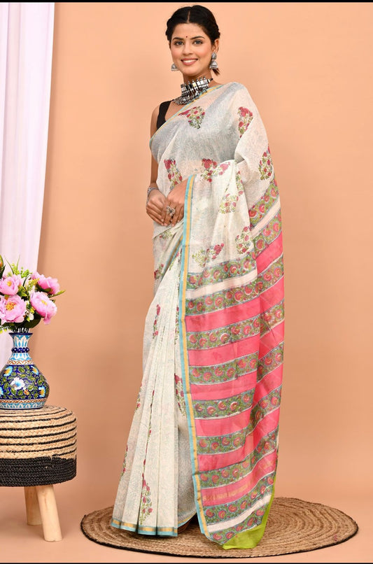 Traditional Hand-block Print Chanderi Silk Saree