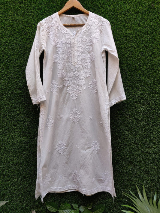 Pure Cambric Cotton 60 Grams Non Transparent Dyeable Intricate Chikankari Hand Embroidery Work Kurta.