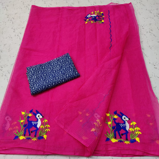 Pure Kota-Doria Saree with Blouse and Embroidery Work