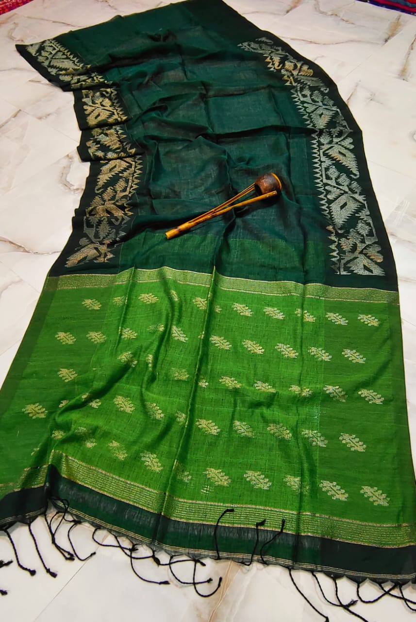 Pure Linen Saree With Running Blouse