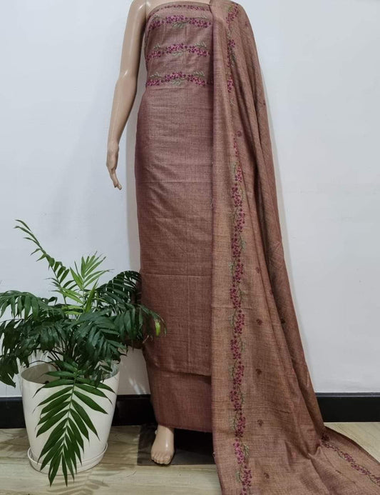 Pure Khaddi Cotton Linen Embroidery Work Unstitched Suit.