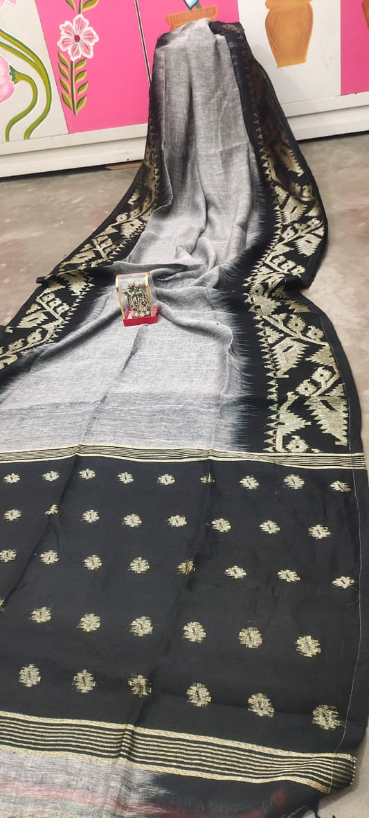 Pure Linen Saree With Running Blouse