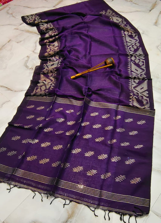 Pure Linen Saree With Running Blouse