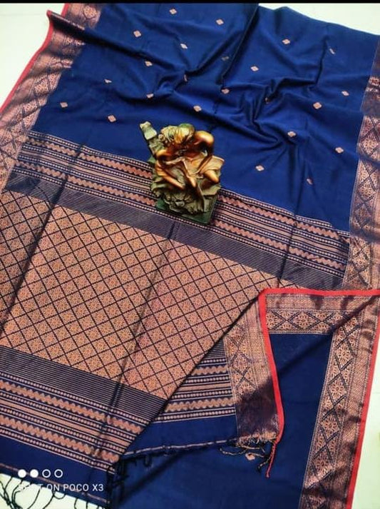 Pure Cotton Khaddi Copper Zari Work Saree With Blouse