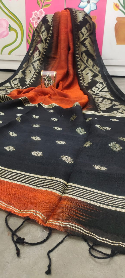 Pure Linen Saree With Running Blouse