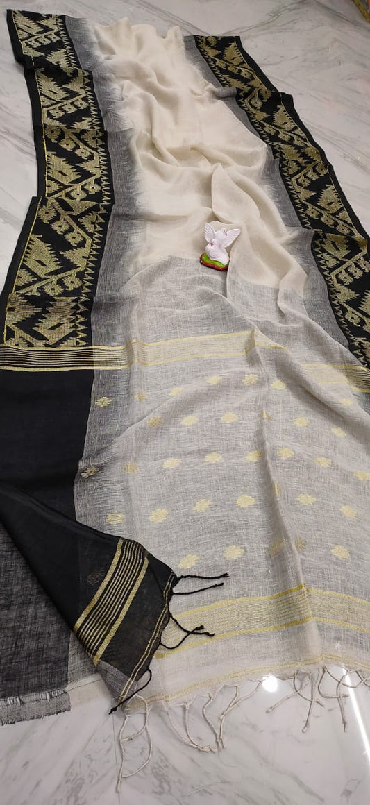 Pure Linen Saree With Running Blouse