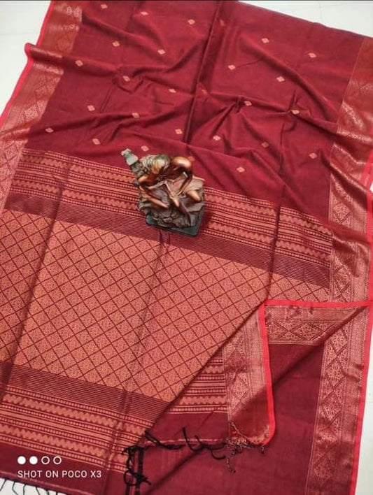 Pure Cotton Khaddi Copper Zari Work Saree With Blouse