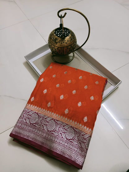 Banarasi Handloom Weaved Khaddi Semi Georgette Saree with Zari Work